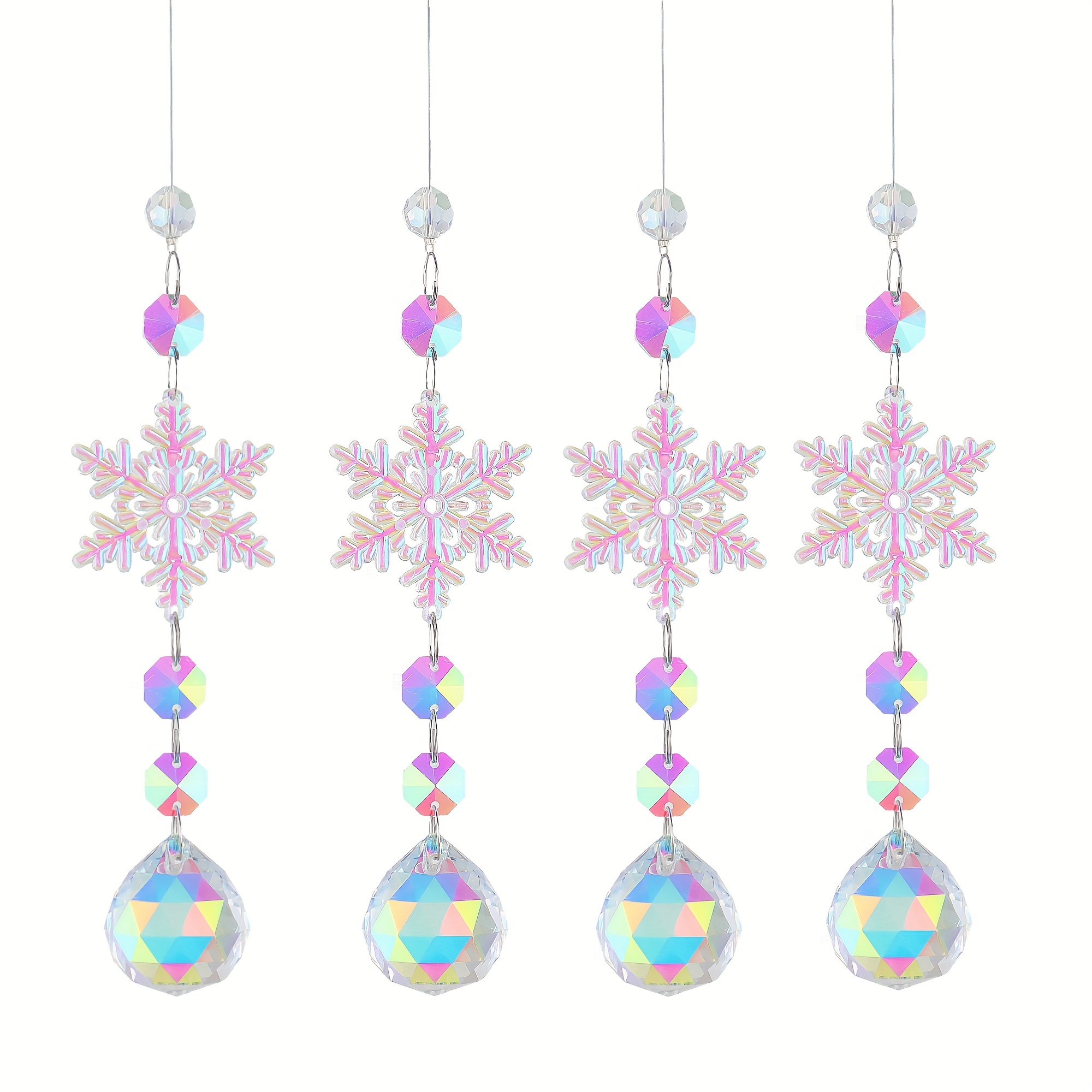 H&D 24pcs 30mm Glass Snowflake Beads DIY Suncatcher Supplies AB