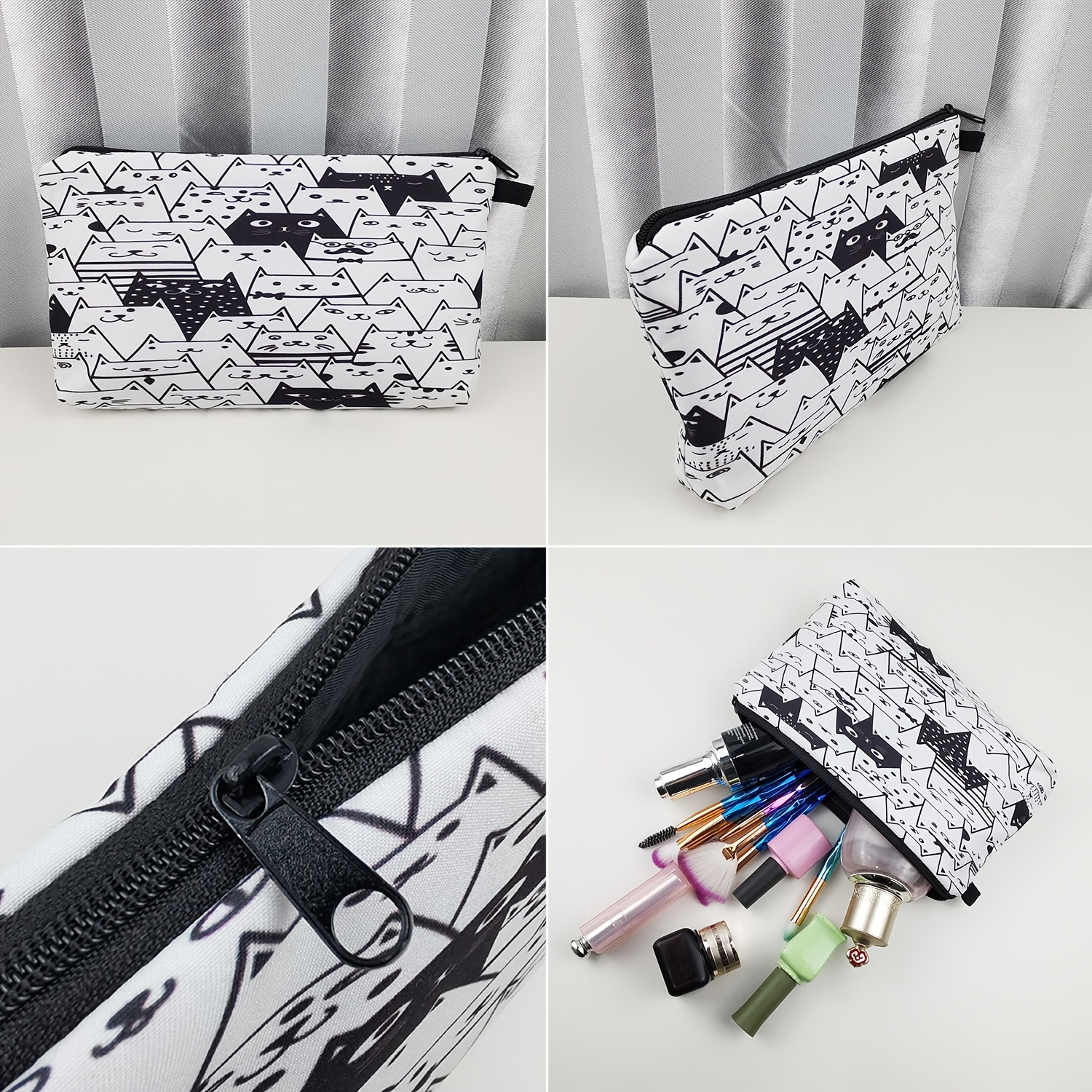 Dino Pattern Zip Storage Bag Lightweight Makeup Pouch