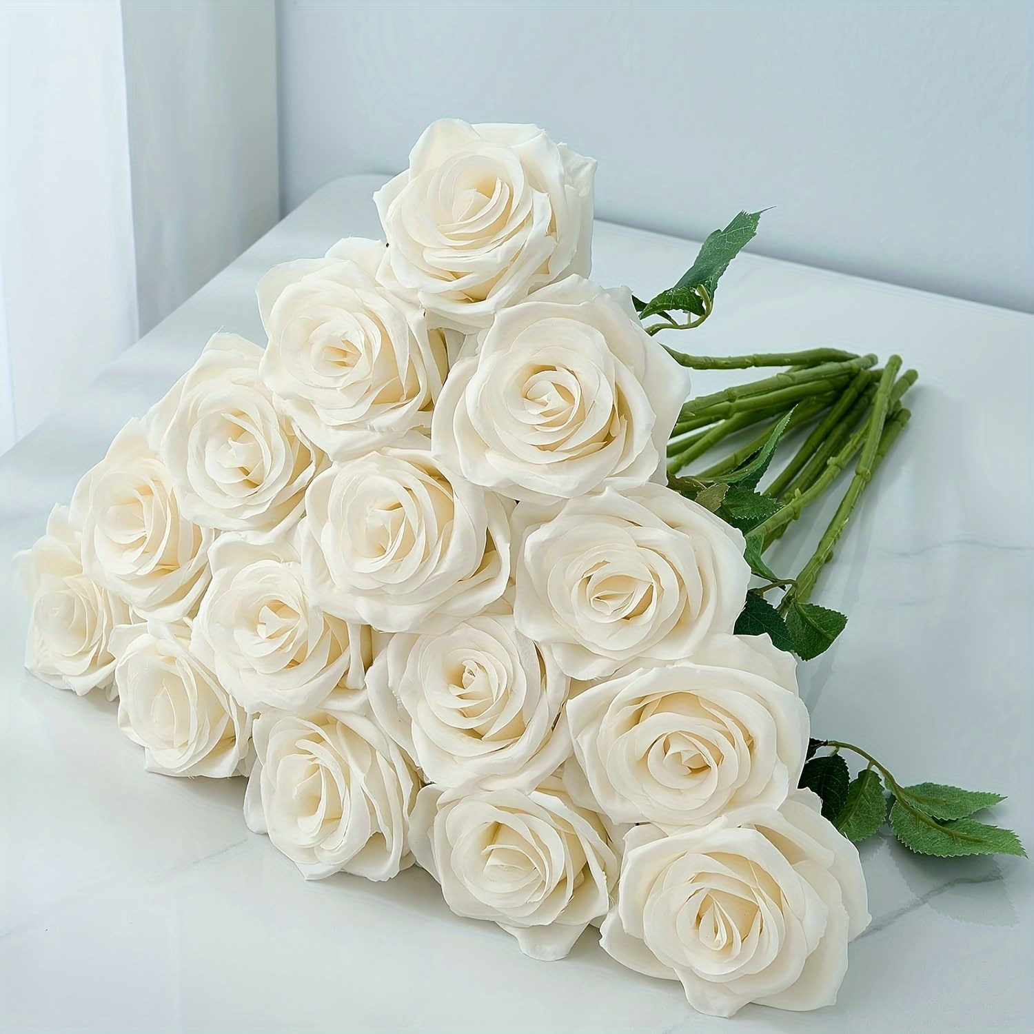 

5pcs/10pcs, Artificial Ivory White Flowers, Silk Roses, Long Stem Fake Bridal Wedding Bouquet Flower, For Home Garden Party Floral Decor