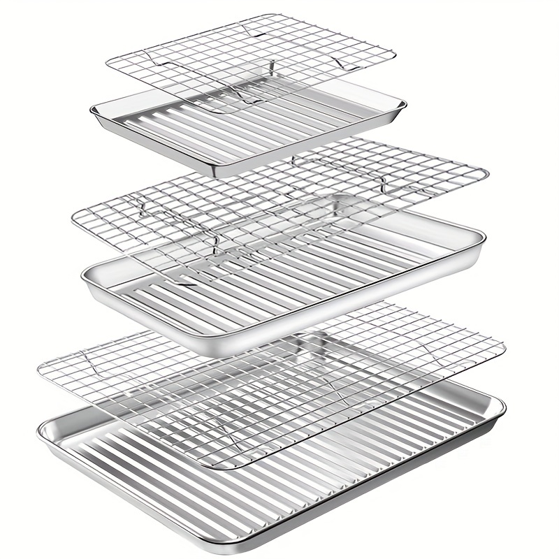 Baking Sheet Tray with Cooling Rack Set (2 Pans + 2 Racks), Stainless Steel  Cookie Pan with Cooling Rack For Oven, Nonstick Baking Pan, Warp Resistant