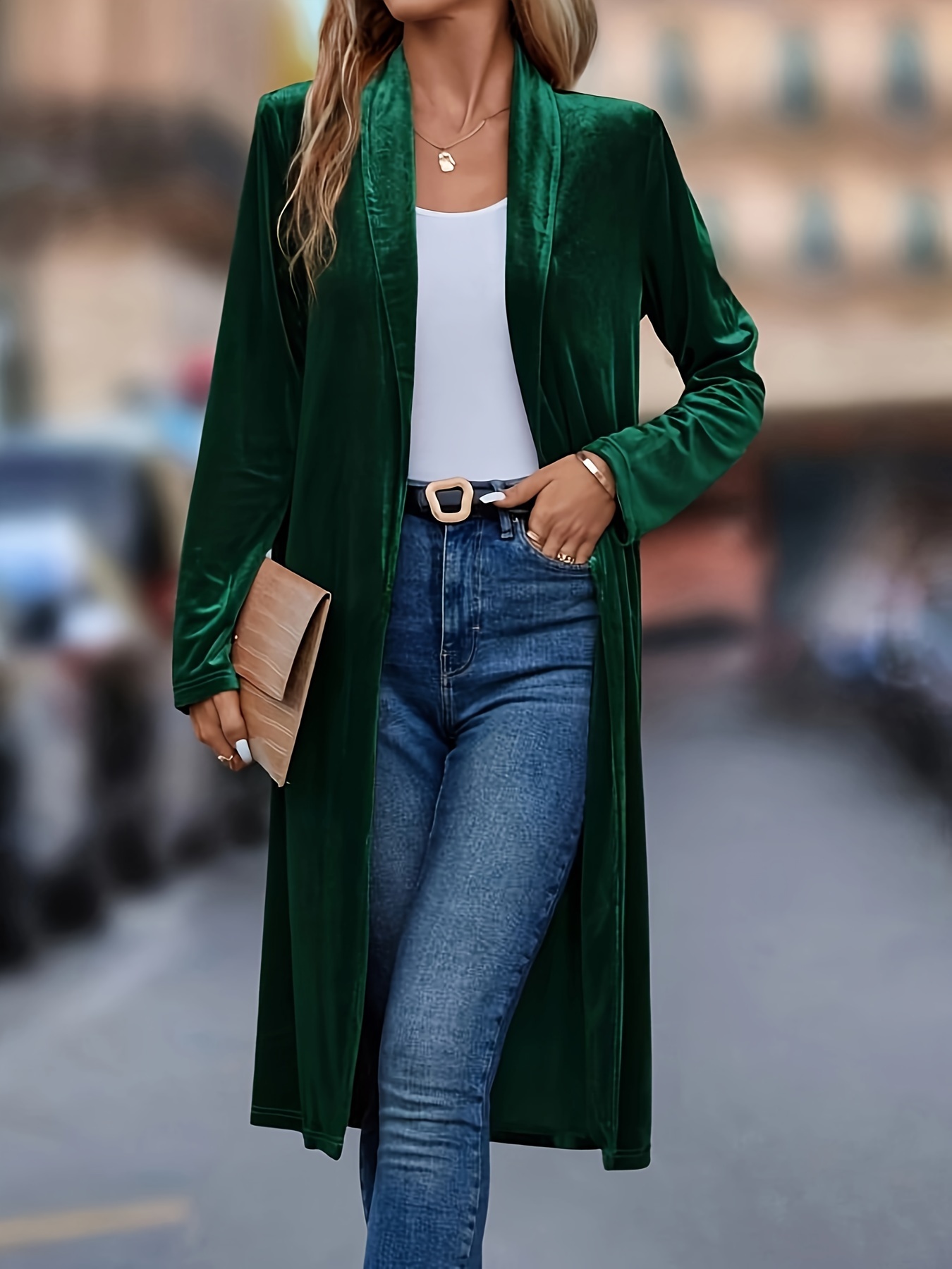 Women's Long Velvet Cardigan Jacket Lapel Collar Open Front Vintage Cardigan  Sweater with Pocket, Brown, Small : : Clothing, Shoes & Accessories