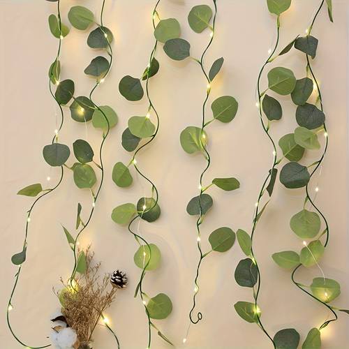 1pc artificial eucalyptus vine string lights flower garland plant fairy light rattan string lights for valentines wedding christmas home party indoor decoration craft art decoration battery box without batteries