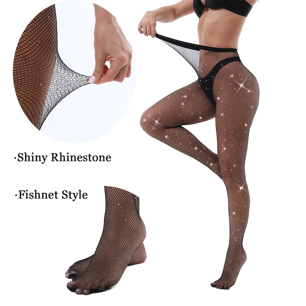 Rhinestone fishnet pantyhose black