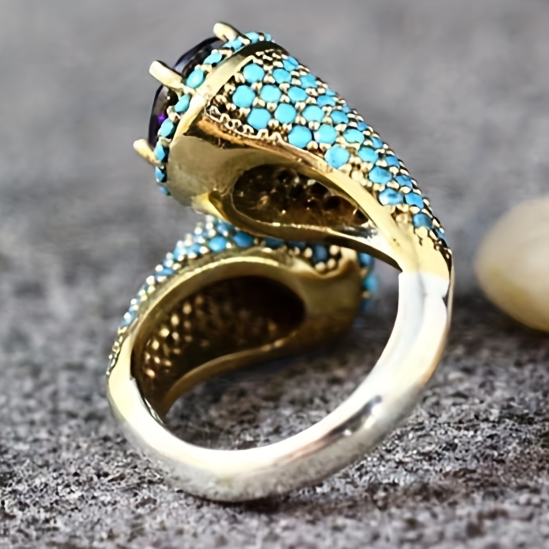 Wrap Ring Silver Plated with Purple Zircon and Turquoise