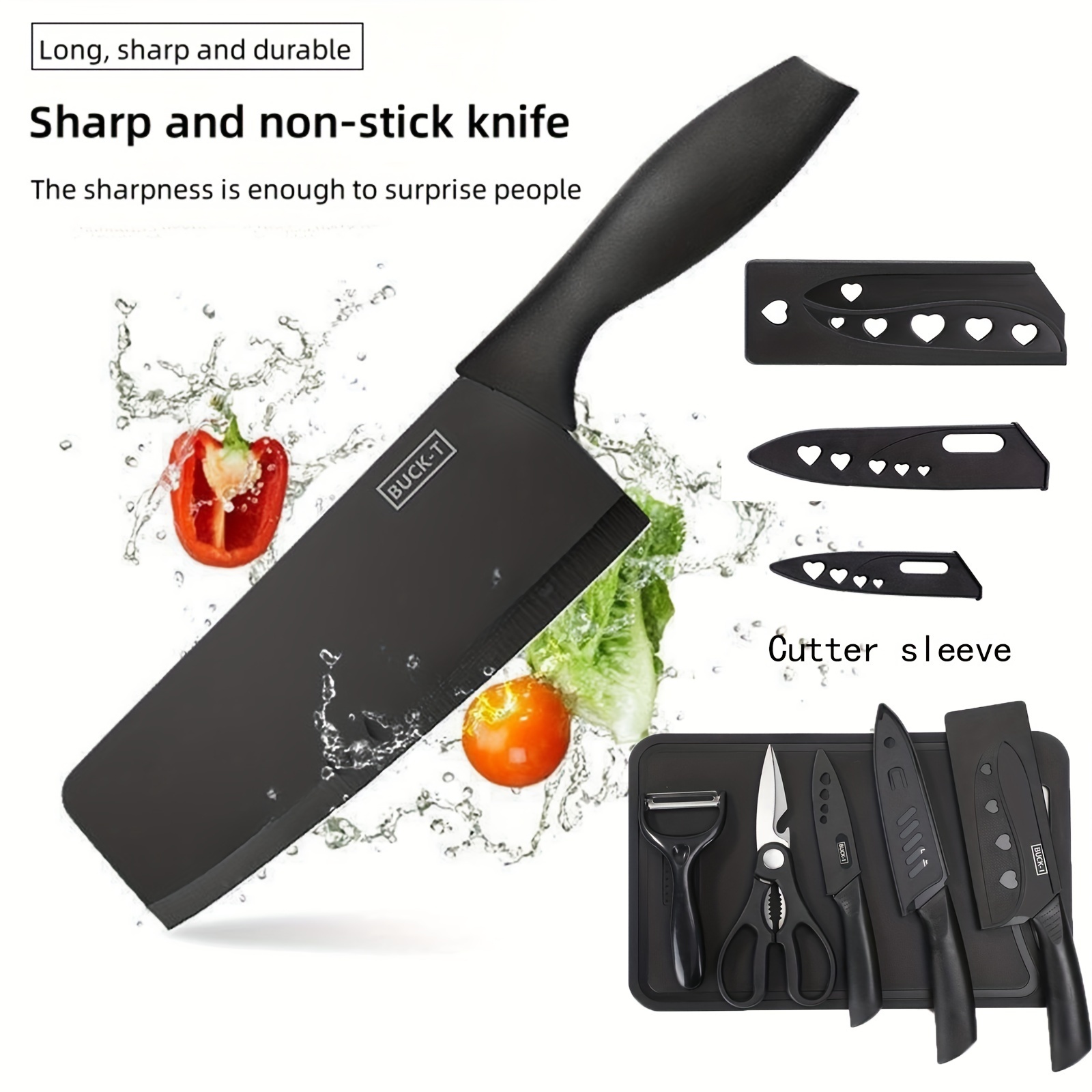 Stainless Steel Knife Set with Cutting Board Peeler & Sheers