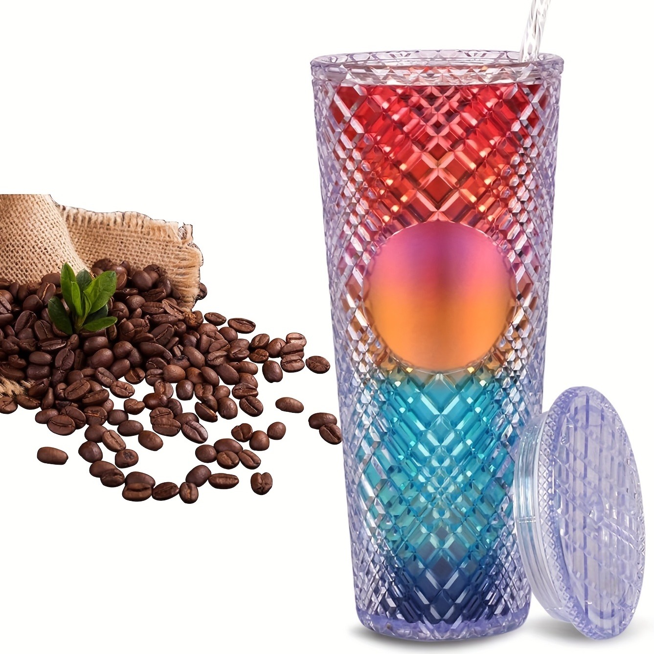 16oz Rainbow & Shamrocks St. Patricks Day Iced Glass Coffee Cup Tumbler,  Iced Coffee Tumbler with Bamboo Lid and Straw - Urijah's Treasures