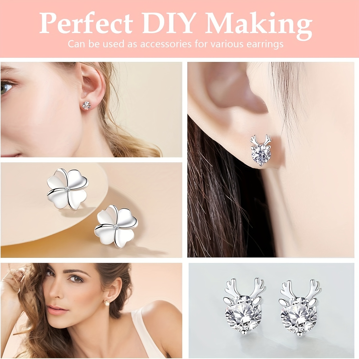 450PCS Earring Posts Stainless Steel Flat Pad,Hypoallergenic Stud Earrings  with Butterfly and Rubber Bullet Earring Backs for Jewelry DIY Making