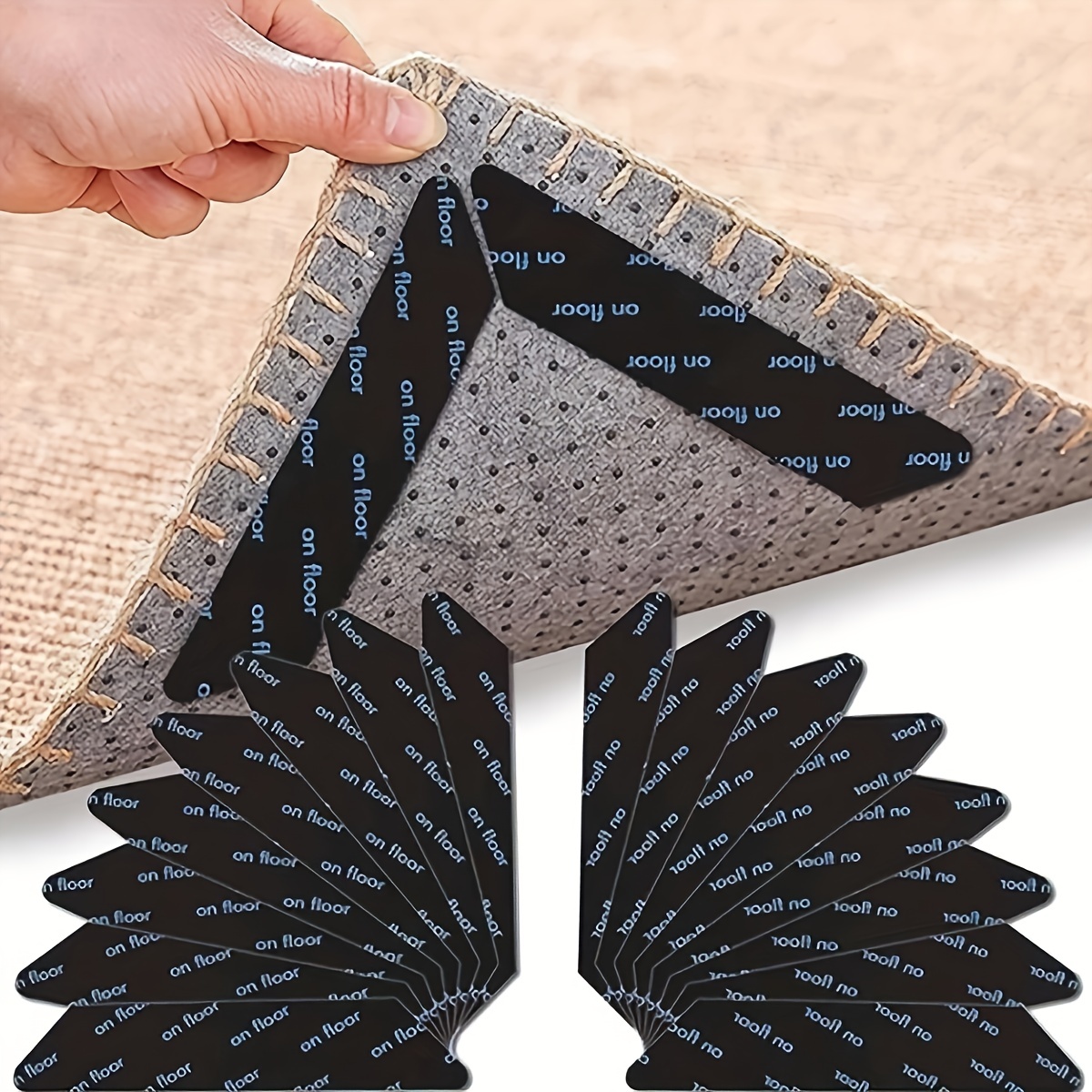 Rug Grippers, 16 pcs Double Sided Washable Removable Anti Curling Corner  Carpet Gripper, Non Slip Renewable Adhesive Rug Tape for Hardwood Floors  and Tile 