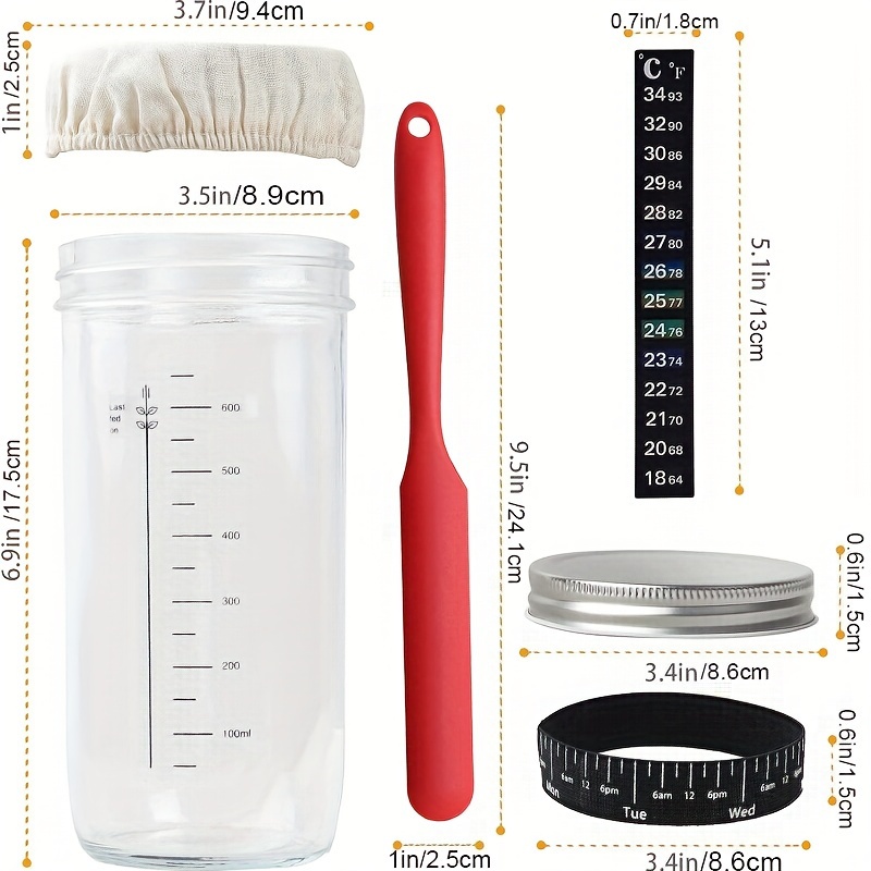 LZAOA Sourdough Starter Jar with Date Marked Feeding Band