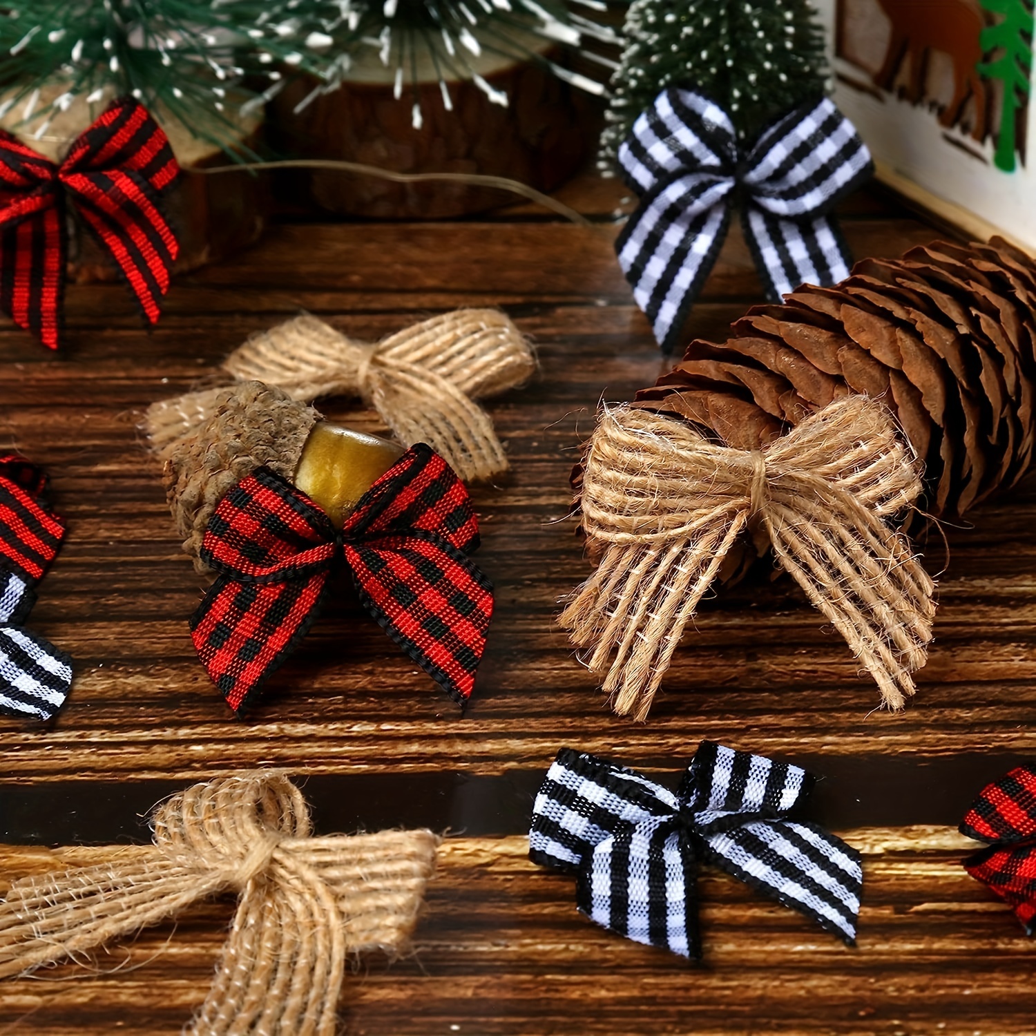 6 Christmas Buffalo Plaid Red Bows Burlap Plastic Black Checkered Small  Wreath Ribbon Bow for Holiday Kitchen Indoor Outdoor Decoration Xmas Tree  Garland Decor Gift Wrap Craft Supplies 