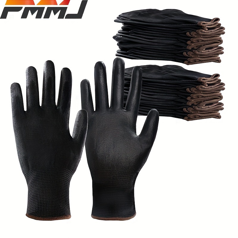 DULFINE Ultra-Thin PU Coated Work Gloves-12 Pairs,Excellent Grip,Nylon  Shell Black Polyurethane Coated Safety Work Gloves, Knit Wrist Cuff,Ideal  for