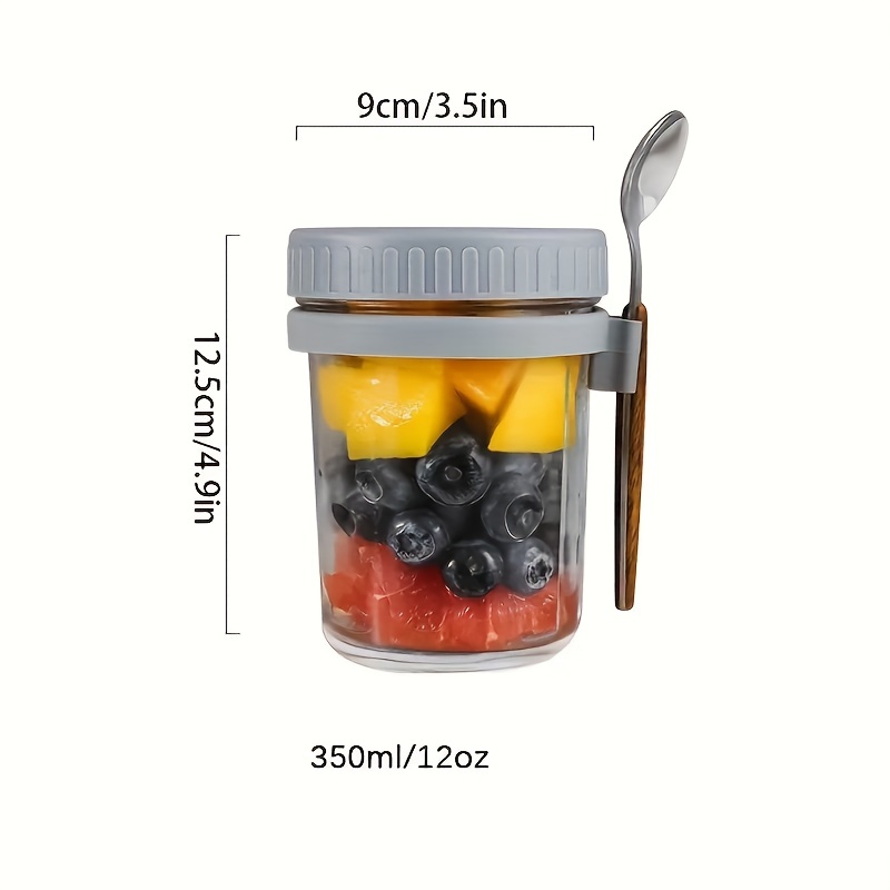 1pc Random Color Glass Overnight Oat Cup With Lid, Spoon And