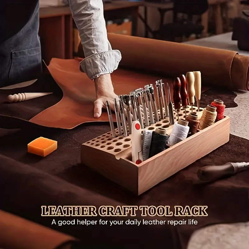 1pc Leather Craft Tool Holder: 98 Holes Professional Wooden Leathercraft  Stand Organizer With 3 Slots, Large Tool Rack For Making Punch Tools  Organize