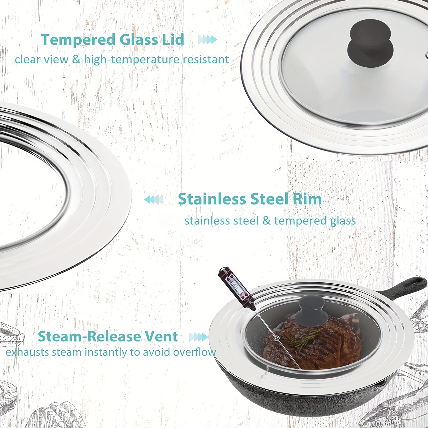 Tempered Glass Lid Clear Frying Pan Lid Universal Pot Frying Pan