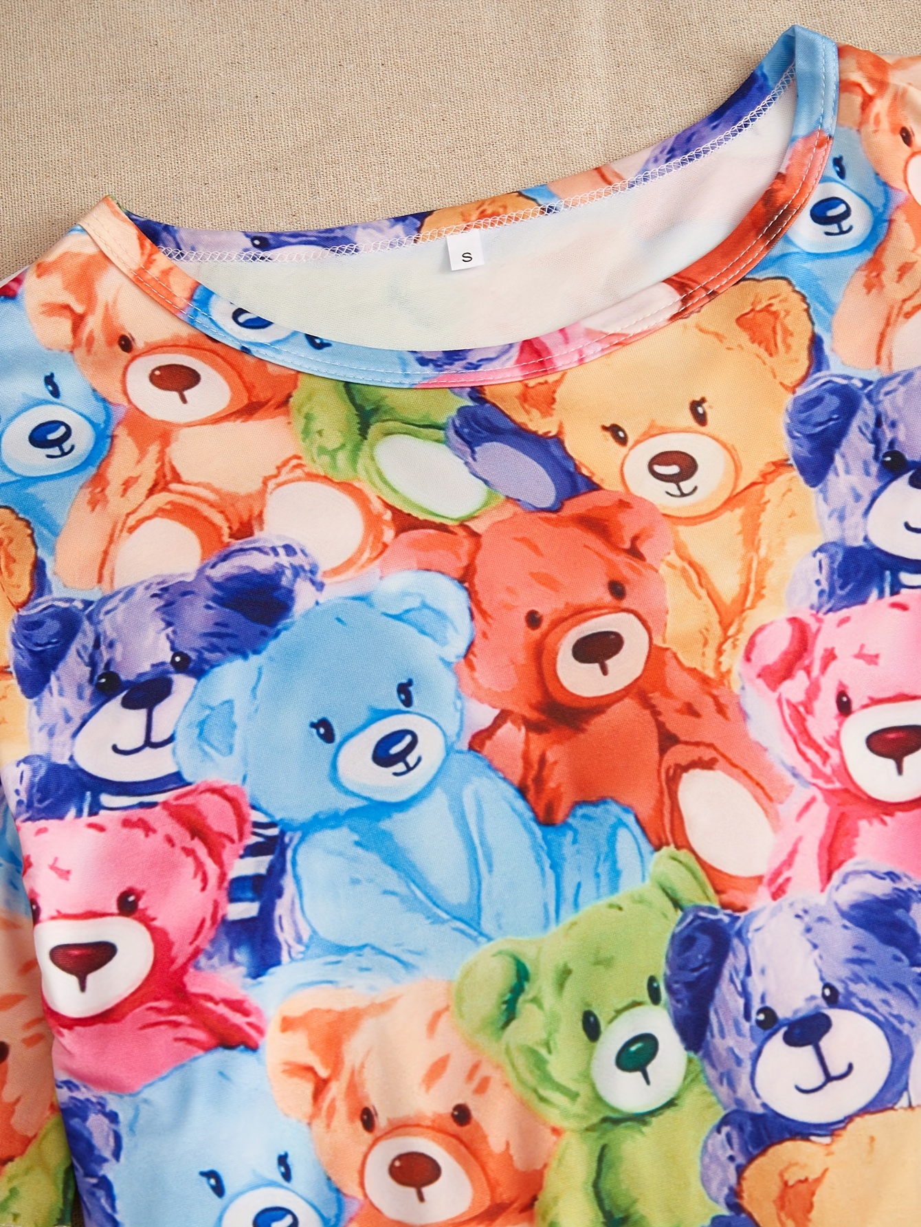 Bear Print Pajama Set Short Sleeve Top & Shorts Women's Sleepwear