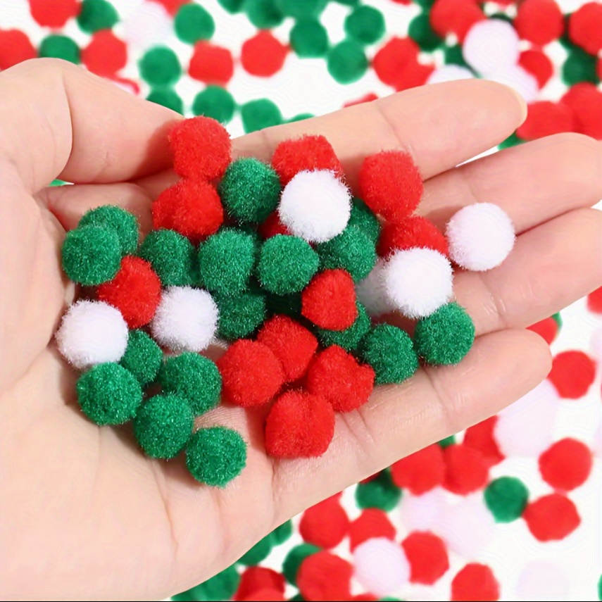 Christmas Pom Poms Mixed Colorful Red Green White Assorted - Temu