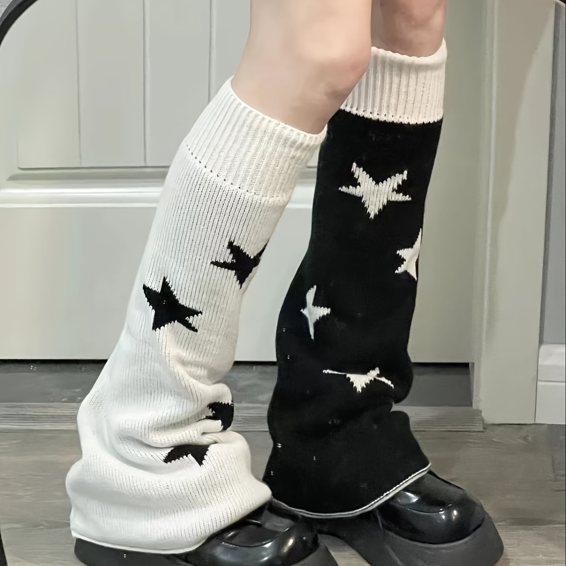 

Star Pattern Colorblock Leg Warmers, All-match Knitted Knee High Socks, Women's Stockings & Hosiery