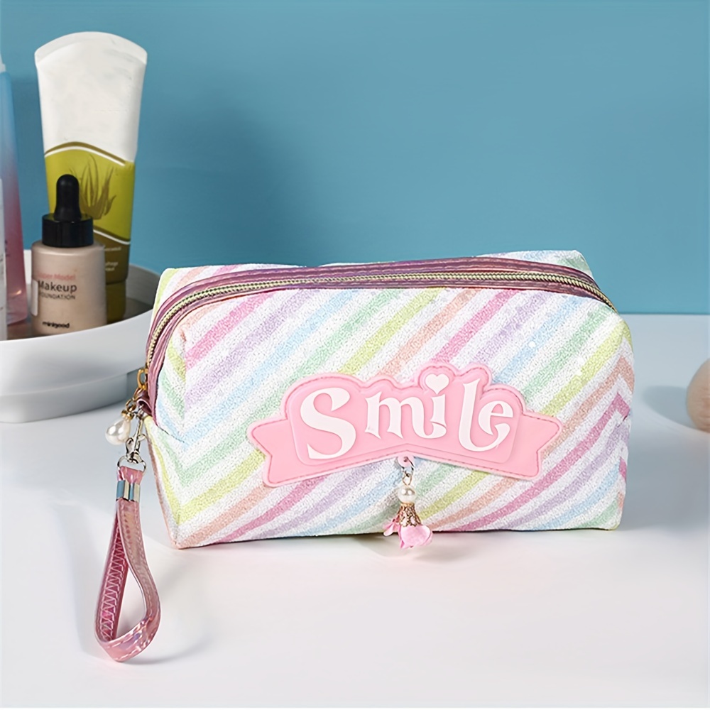 Double Layer Cosmetic Bag Organizer Makeup Pouch for Women Travel Cosmetics  Case Toiletry Bags for Girls (Pink Diamond)