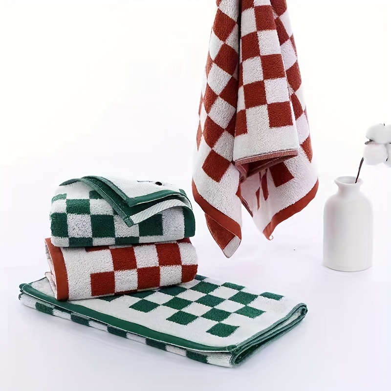 1pc Checkered Pattern Bath Towel Or 1pc Face Towel, Absorbent Towel For  Bathroom