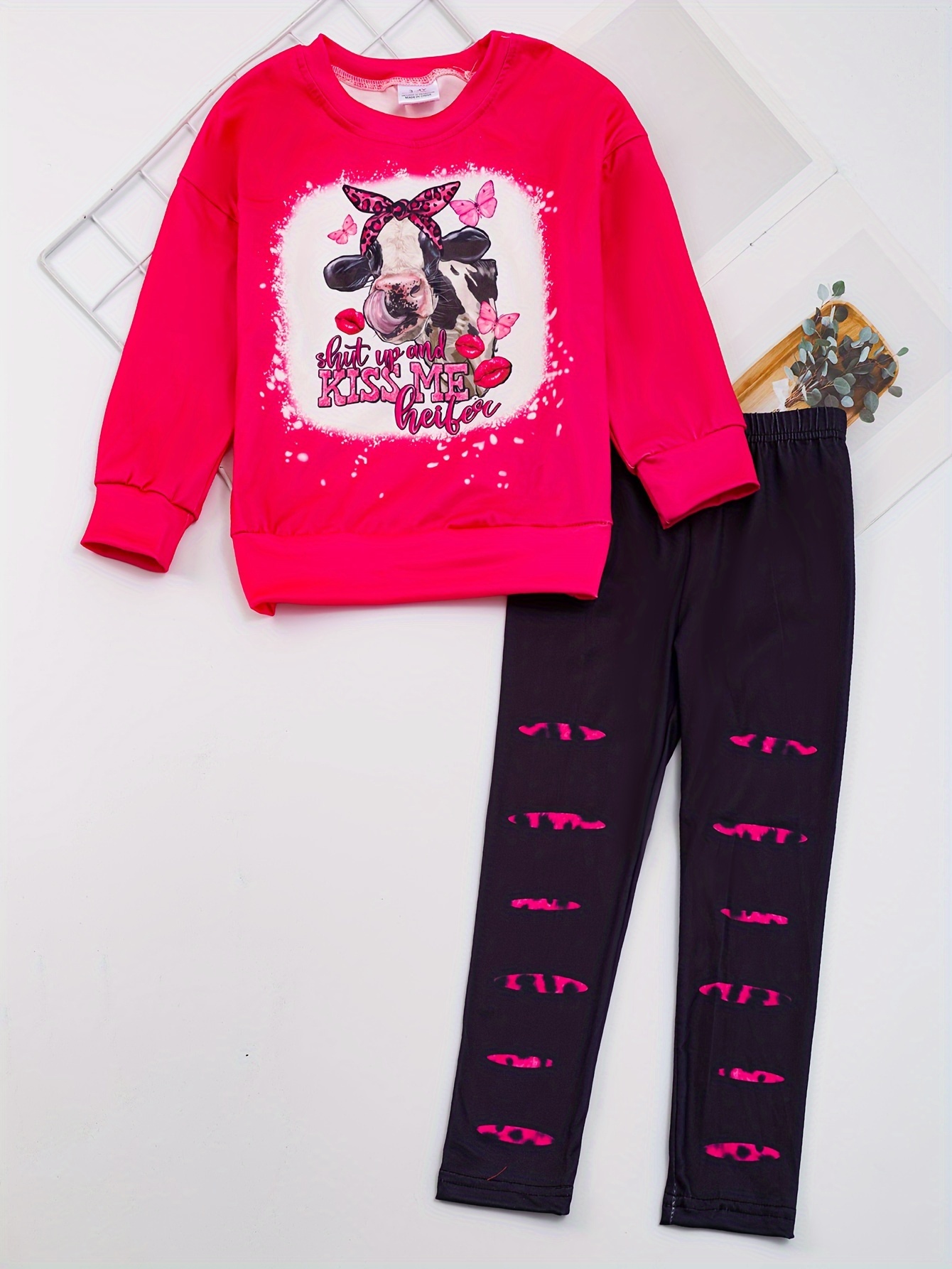 Set Due Pezzi Moda Ragazze Top A Grafica Cartoon + Pantaloni - Temu Italy