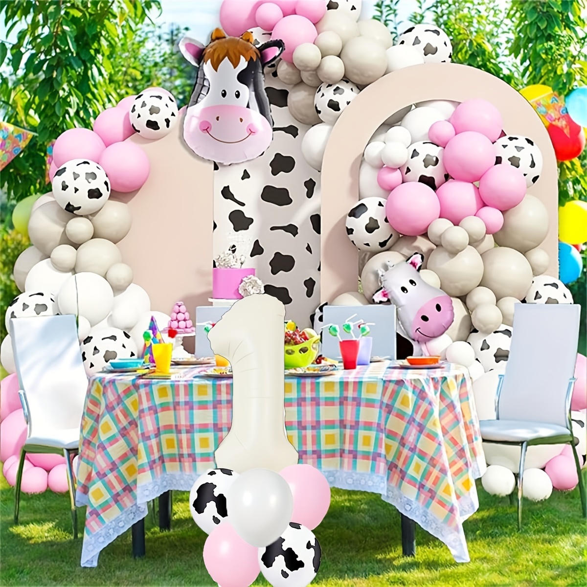 Decorazioni per feste di mucca 130 pezzi, kit di ghirlanda di animali da  fattoria con palloncini con stampa mucca, palloncini in lattice rosa bianco  per feste di compleanno per ragazze