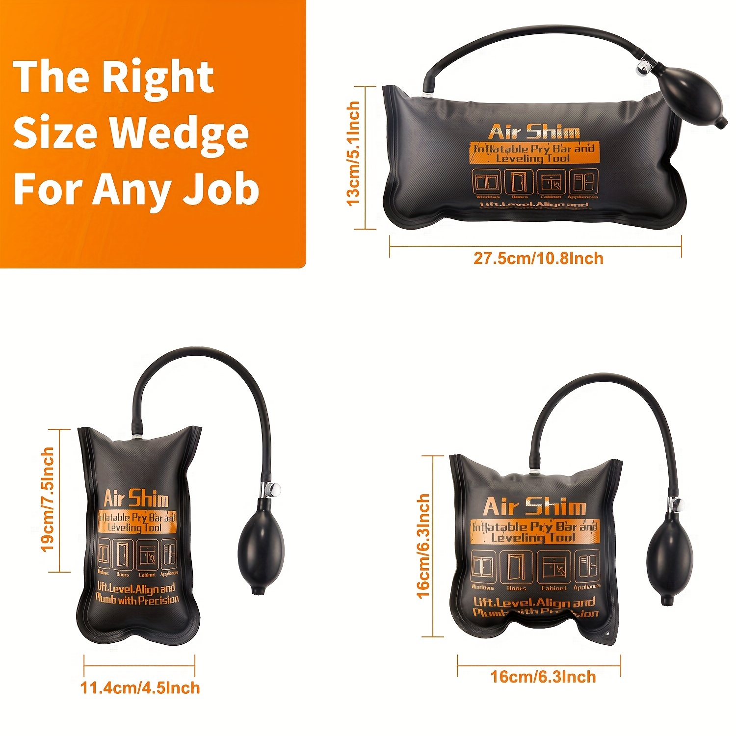 Pelesaurea Air Wedge Bag, Professional Air Wedge Pump Leveling Kit &  Alignment Tool, Commercial Grade Inflatable Shim Bag with 4 Tools - 2 pcs
