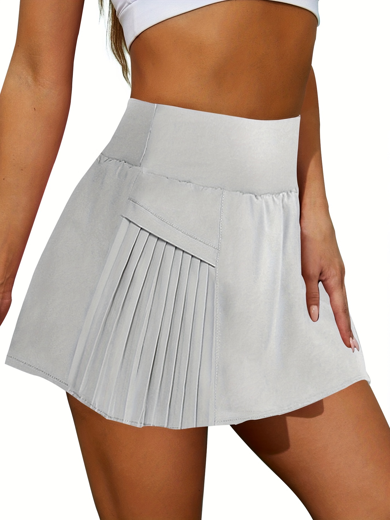 2 in 1 Solid Side Pleated Tennis Skirts Shorts High Waist - Temu