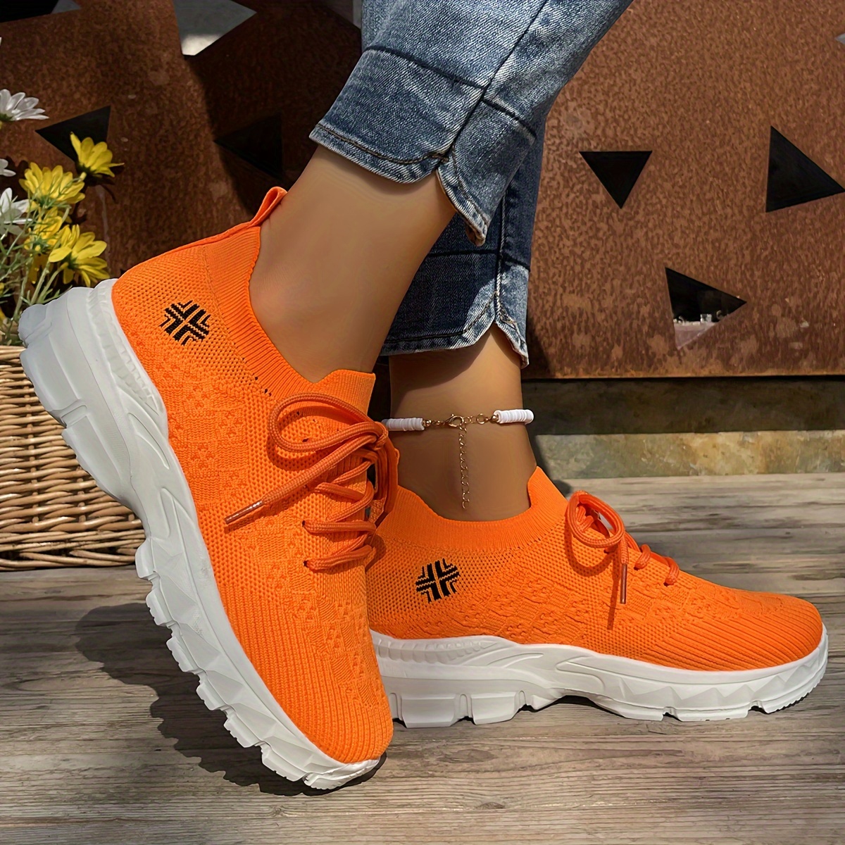 Women's Breathable Knit Platform Sneakers, Casual Lace Up Outdoor Shoes,  Comfortable Low Top Shoes