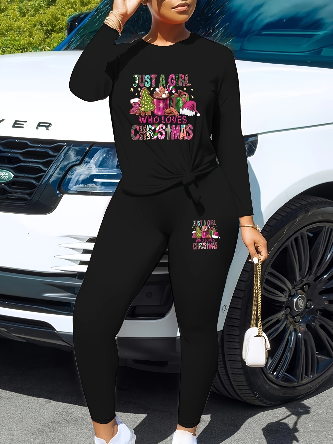 Black Girl Print Two piece Set Casual Long Sleeve Crew Neck - Temu