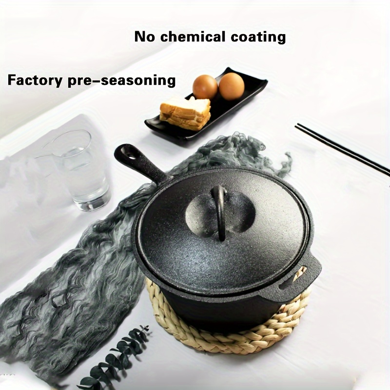 1pc 20cm Cast Iron Fry Pan With Lid, Non-coated Mini Fry Pan For