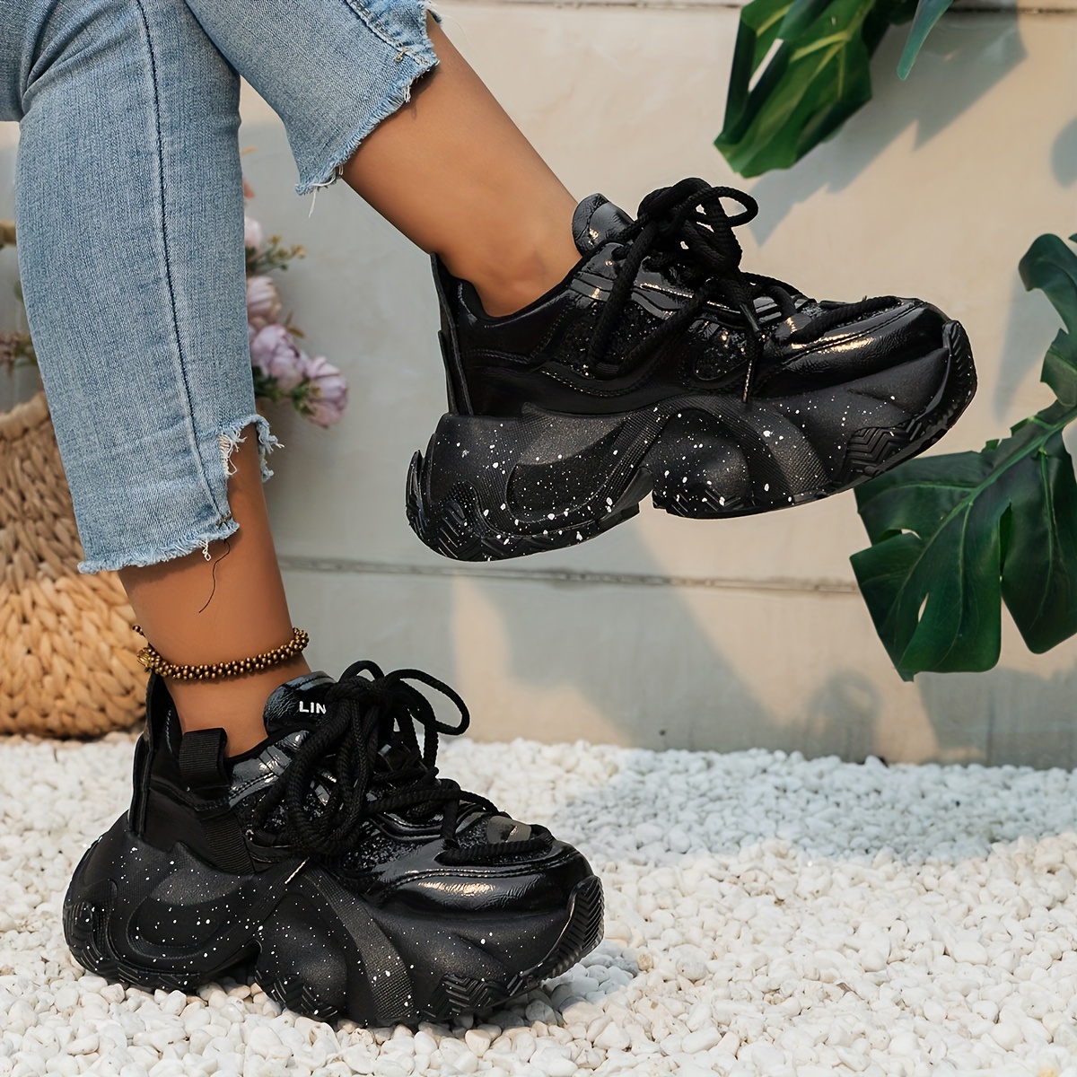 Deportivas Negras Mujer Zapatos de Mujer Zapatos de Cuero de Moda Que  Combinan con Todo Zapatos Casuales de tamaño con Cordones Zapatillas de  Deporte Casuales Planas : : Moda
