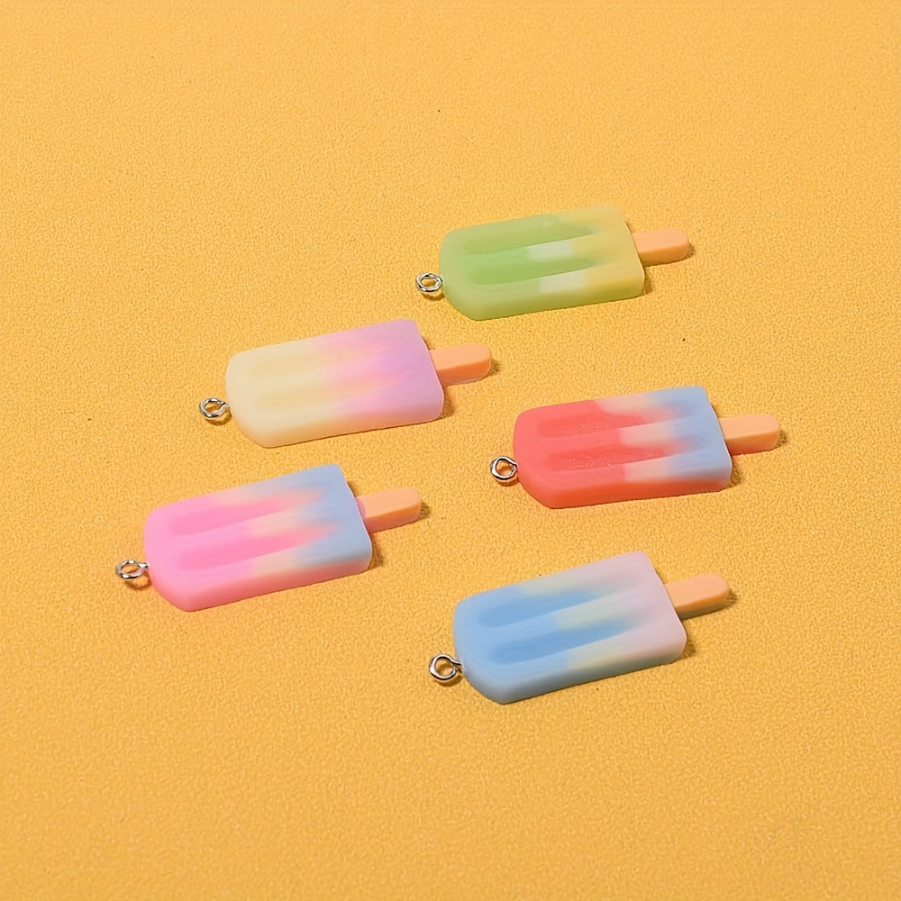 10pcs Cartoon Gradient Ice Cream with Hole Resin Pendant Summer Popsicle Charms DIY Handmade Jewelry Making Accessories for Necklace Bracelet