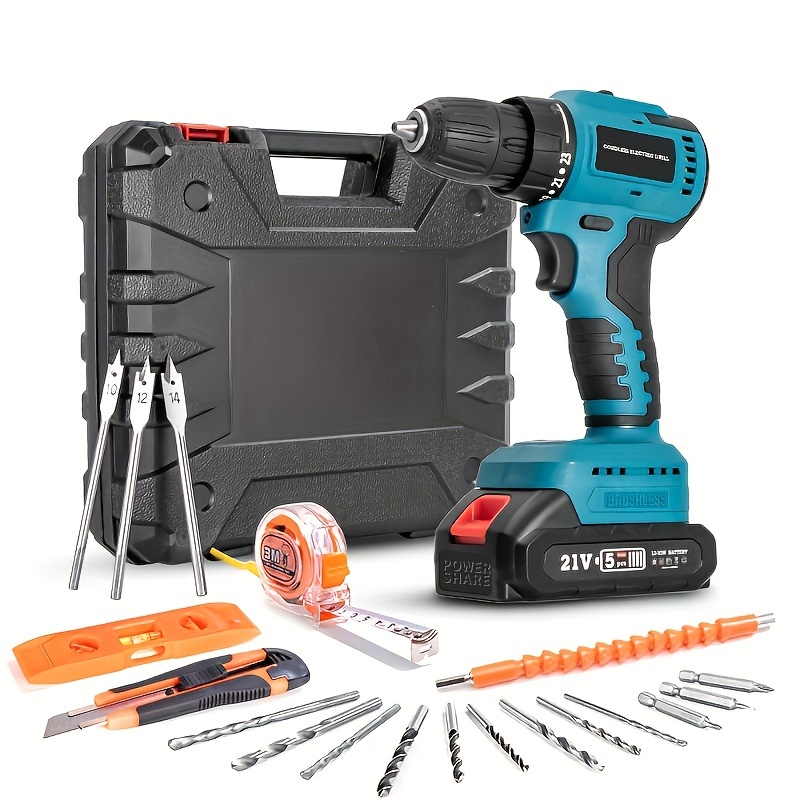  Cordless Power Electric Drill Set 21V with 2pcs