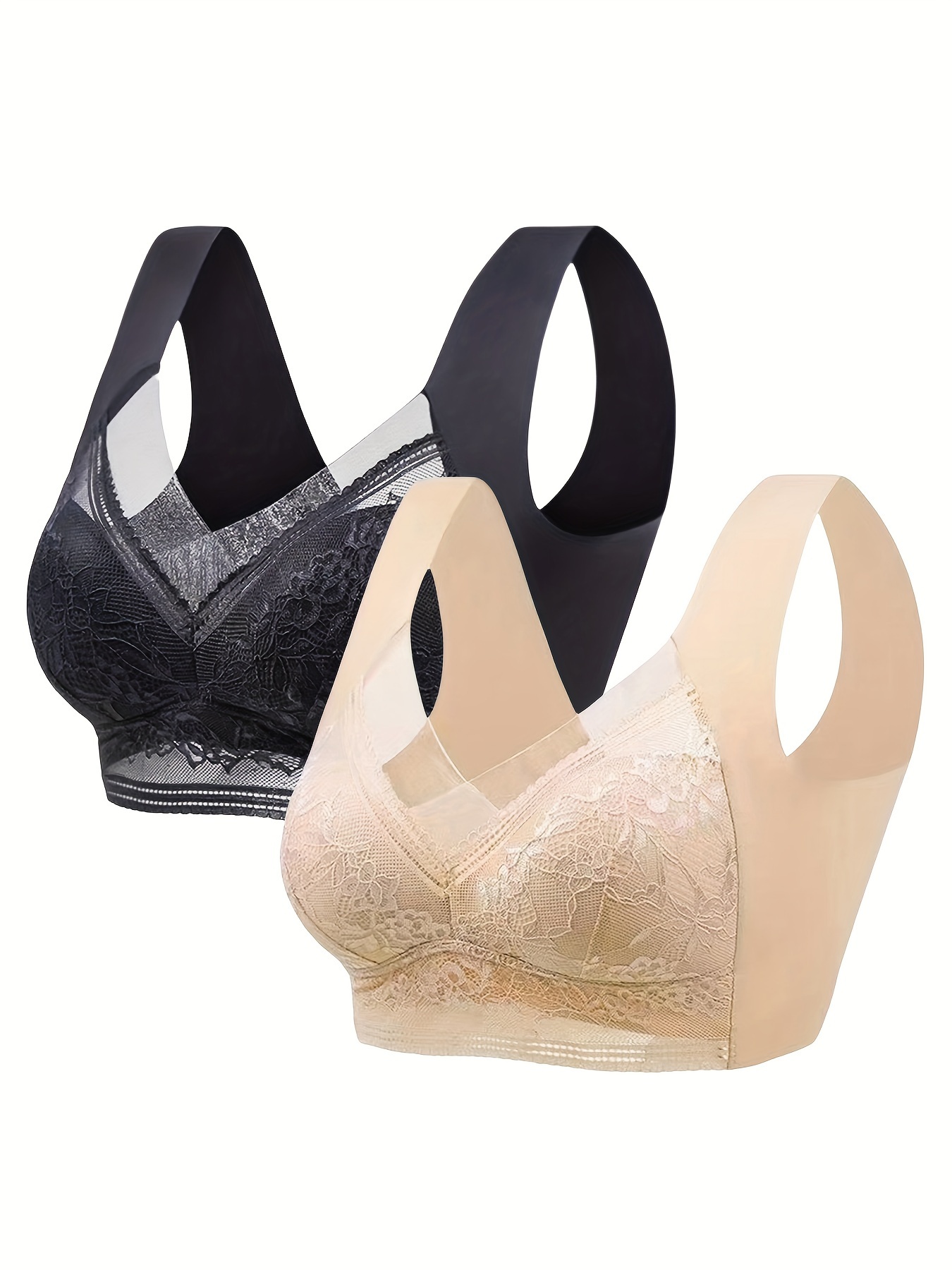 6pcs Floral Lace Decor Full-Coverage Sports Bra For Women, Comfortable  Breathable Push Up Yoga Bra, Women's Activewear