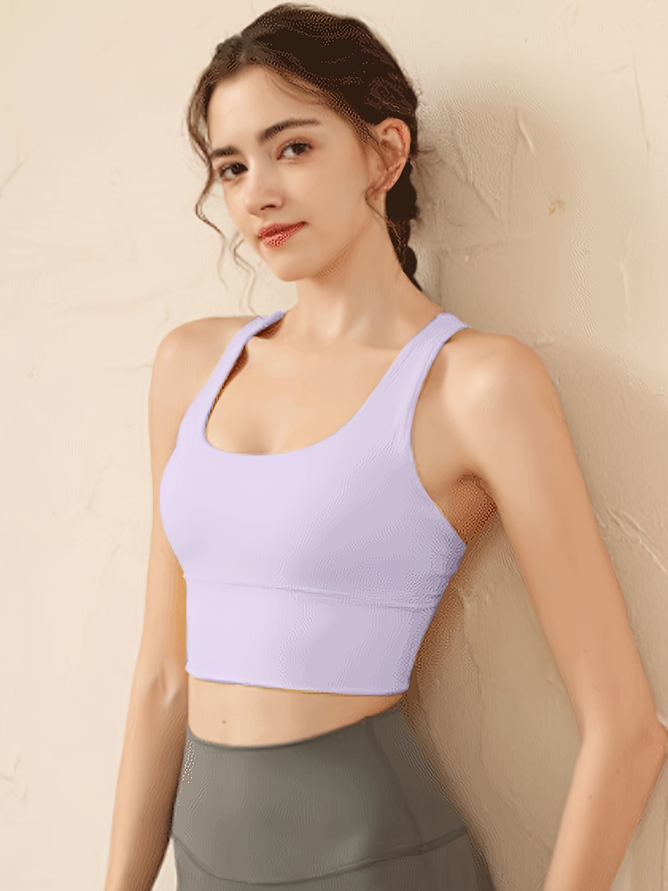 Crop Top with Built in Bra Backless Yoga Workout Tank Top Cute Longline  Sports Bras for Women Open Back Bra Cami