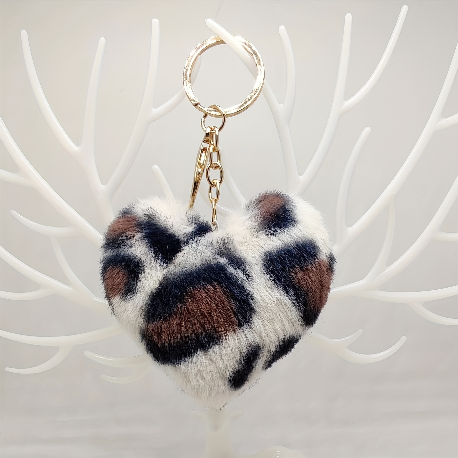 RED Fluffy Heart Shaped Pompom Keychain Fur Ball Mini Furry 