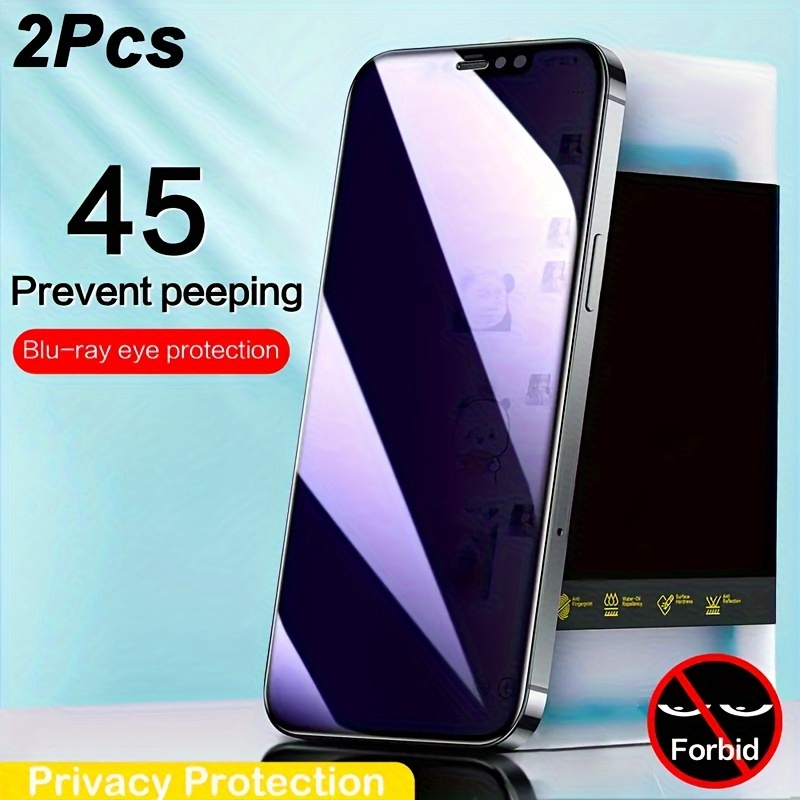 

2pcs Privacy Protection Full Cover Tempered Glass Screen Purple Light Protective Film For 15 14 13 12 11 Pro Max Plus X Xs Max Xr