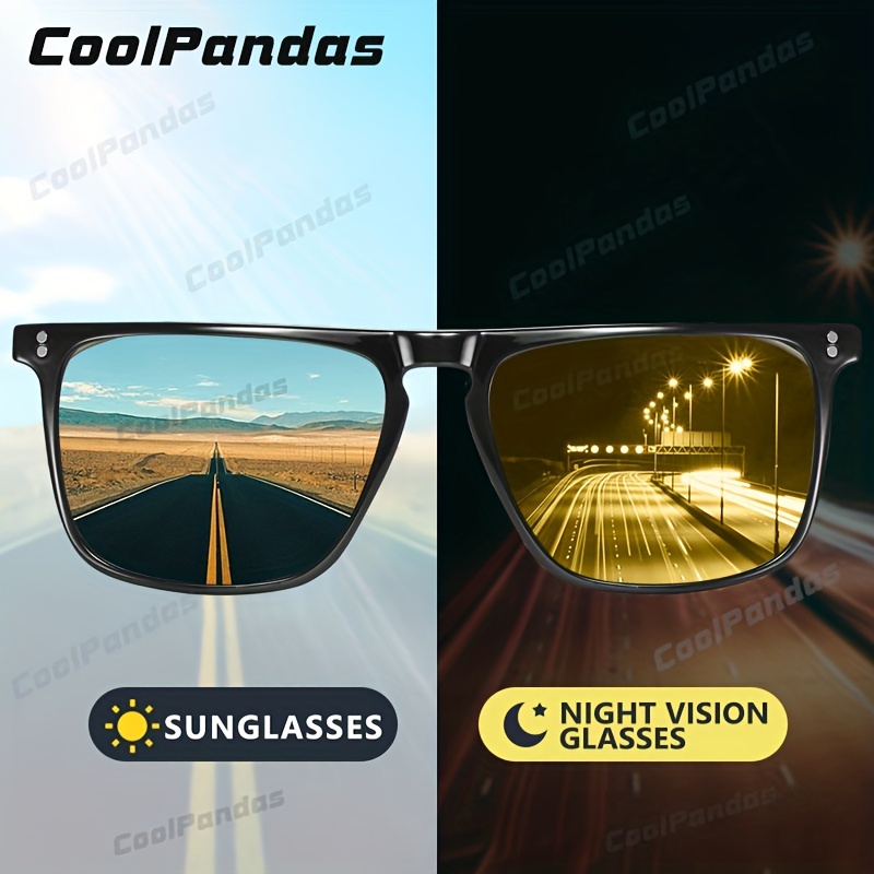 Coolpandas Brand Rivet Square Photochromic Sunglasses Men Polarized Women  Driving Sun Glasses Day Night Vision Anti Glare Ideal Choice For Gifts, Shop On Temu And start Saving
