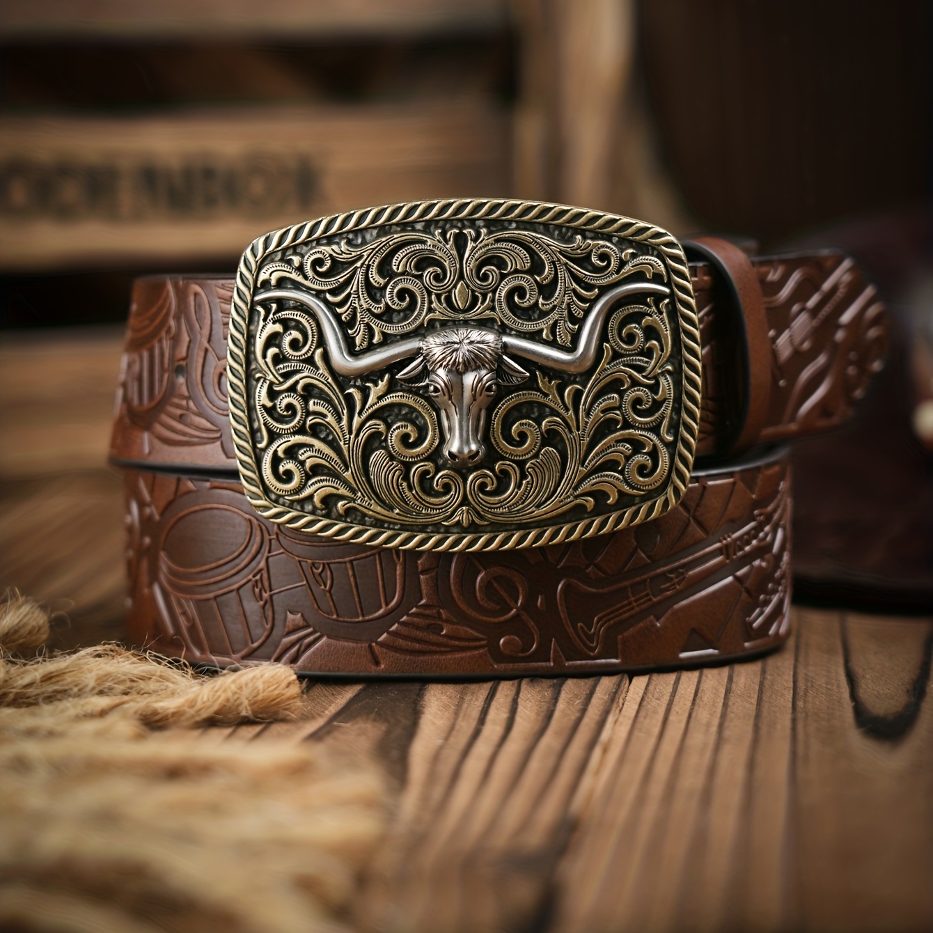 Fashion Men's Western Style Pu Leather Belt Buckle - Temu