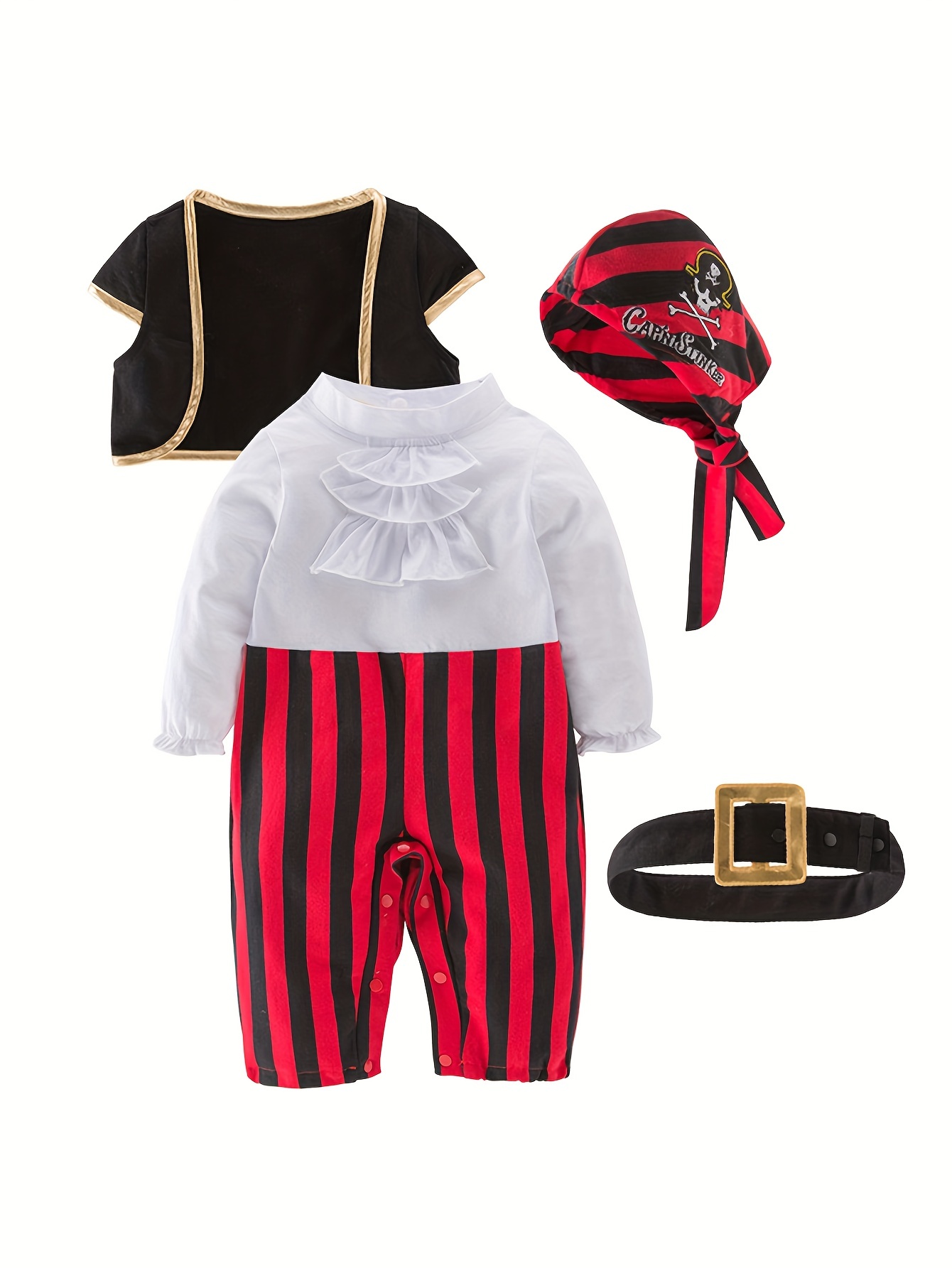5 piezas de accesorios de disfraz de pirata para niños, diadema de calavera  de pirata, parche de ojo de pirata, falda de gancho de capitán para niños