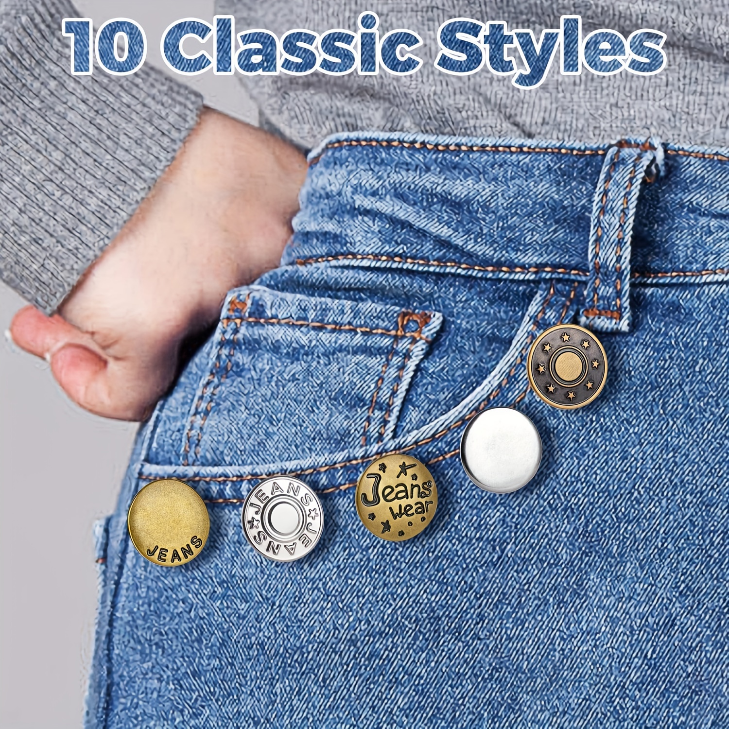 Jean Replacement Buttons Kit No Sew Removable Adjustable - Temu