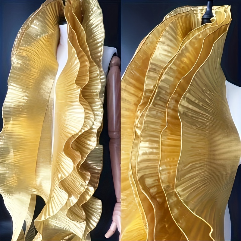 Image of 5 Yards Metallic Glossy Wavy Hem, Dress Design For Stage Decoration, Sewn Wedding Dress, Home Decoration Fabric