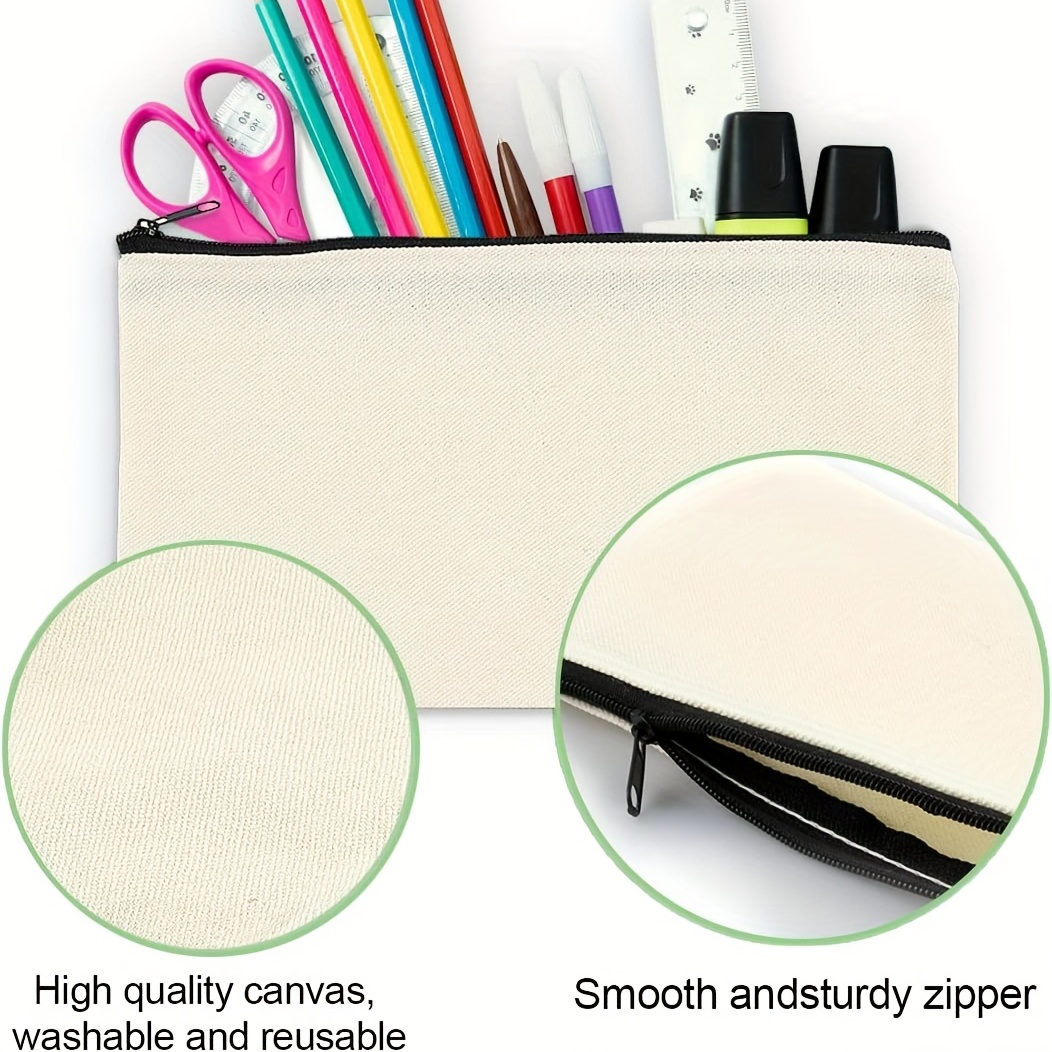 12 Pack Blank DIY Craft Bag Canvas Pencil Case- Beige Canvas