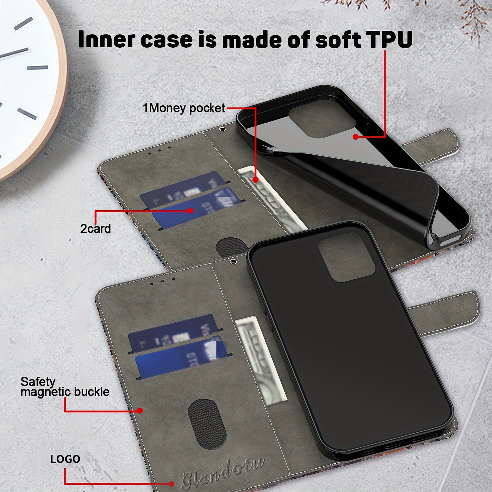 for iphone 6 6s 7 8 se2 3 x xs xr 11 12 13 14 15 mini plus pro max pu faux leather with card slot foldable stand flip wallet case for iphone details 4