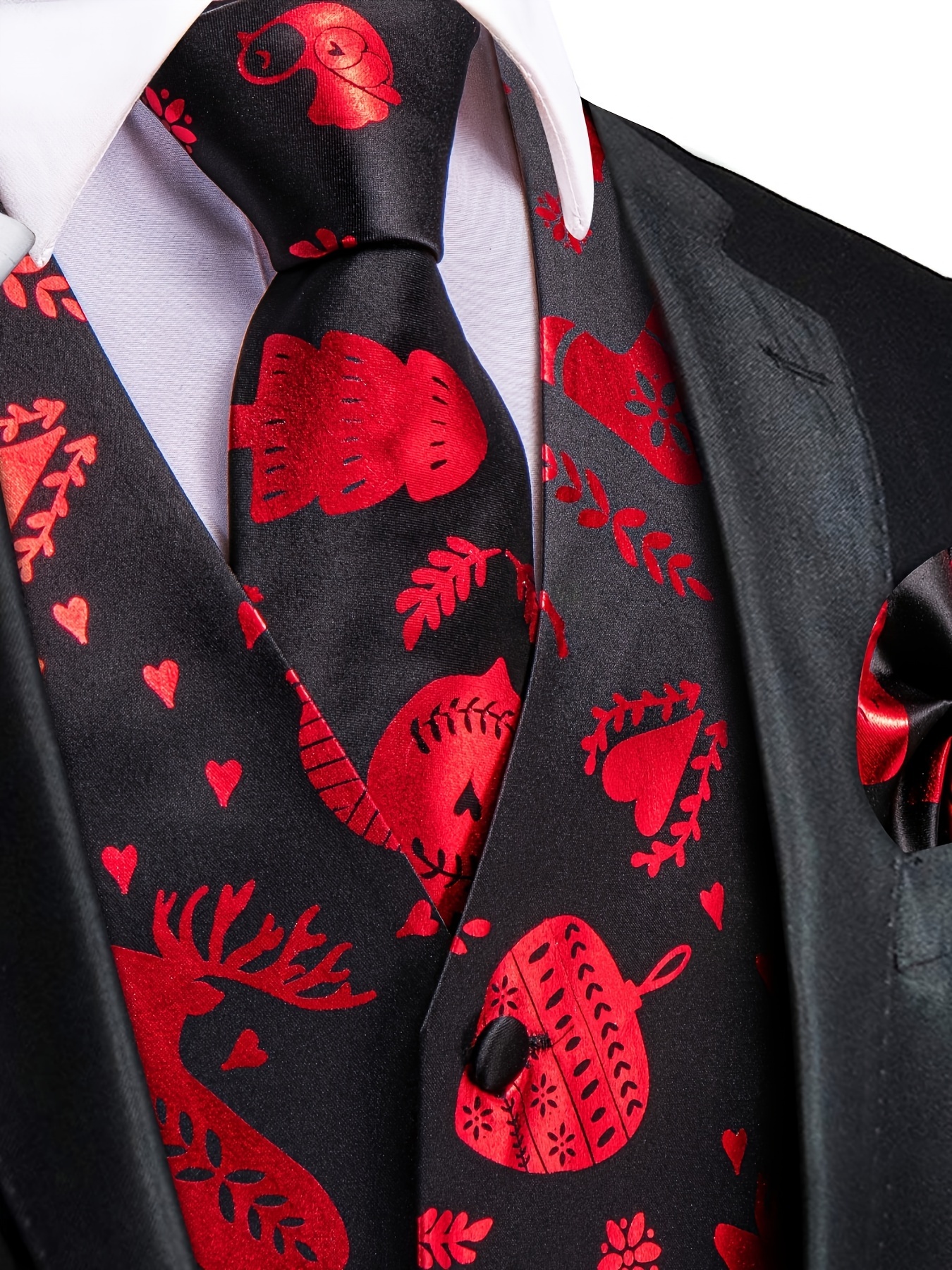 mens christmas party vest set red green polyester v neck Temu