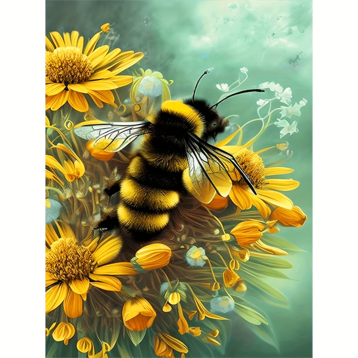 

1pc 11.8×15.7 Inch Diy 5d Frameless Diamond Painting Plant Series Bee On Flowers Wall Art Decor Mosaic Home Art Gift