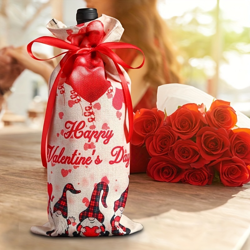 Shappy 10 bolsas de vino de lino de San Valentín, bolsas de envoltura de  regalo, bolsas de vino de tela de San Valentín con cordón, bolsas de vino