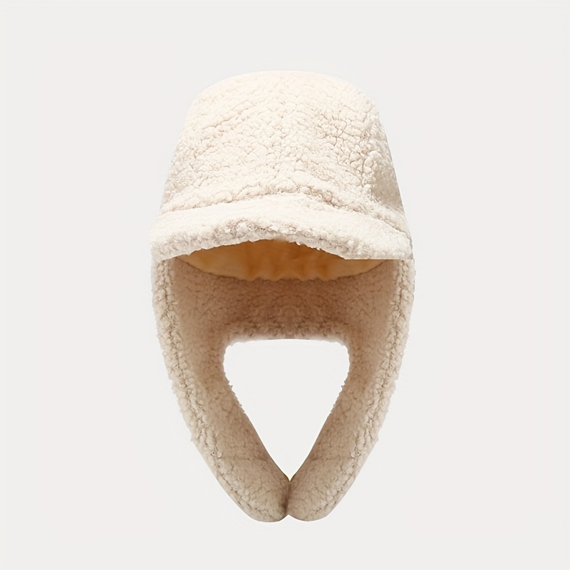 Unisex Winter Warm Lamb Wool Trapper Hat, Simple Solid Color Ear