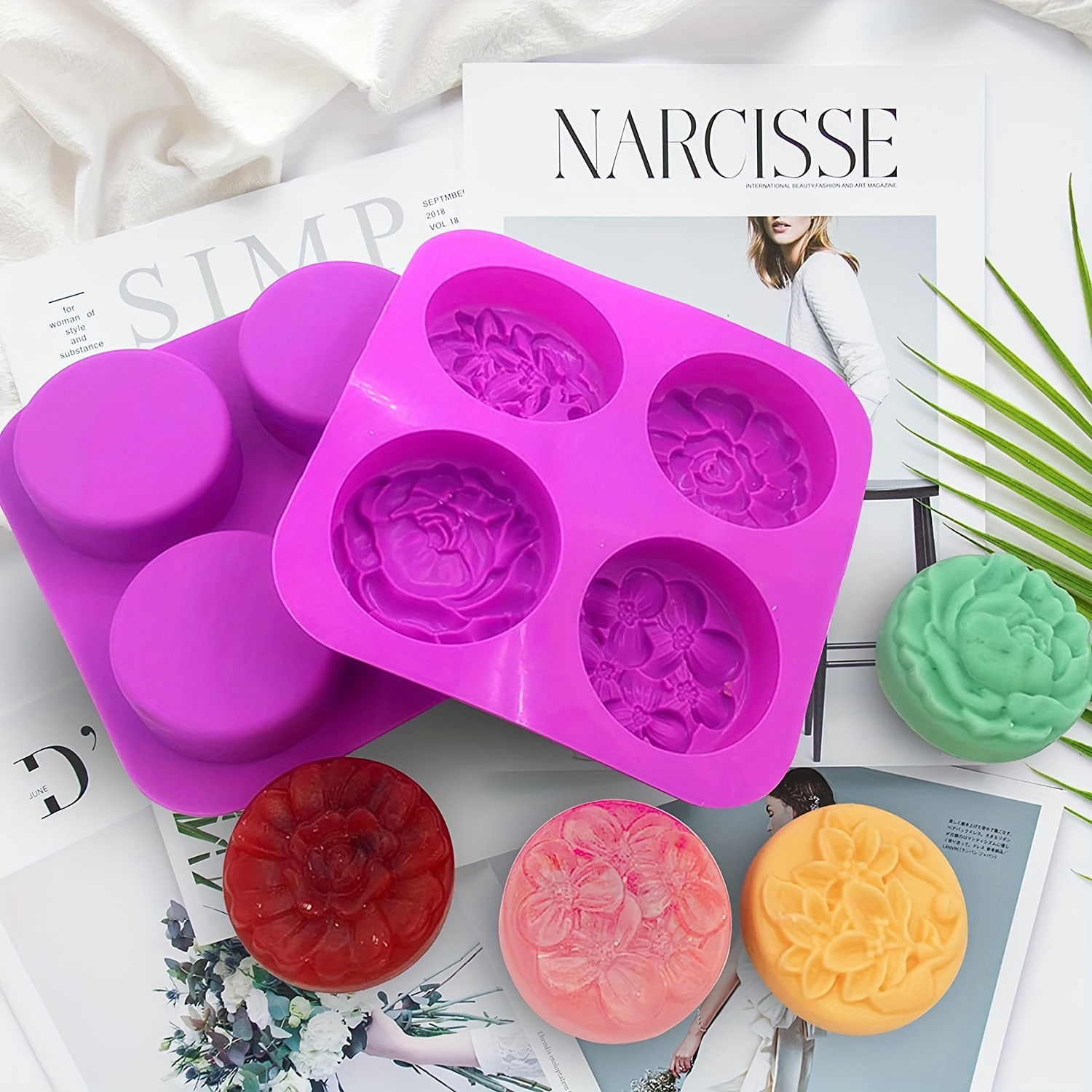 1 Pezzo, 4 Stampi Per Sapone In Silicone Viola Con Diverse Forme