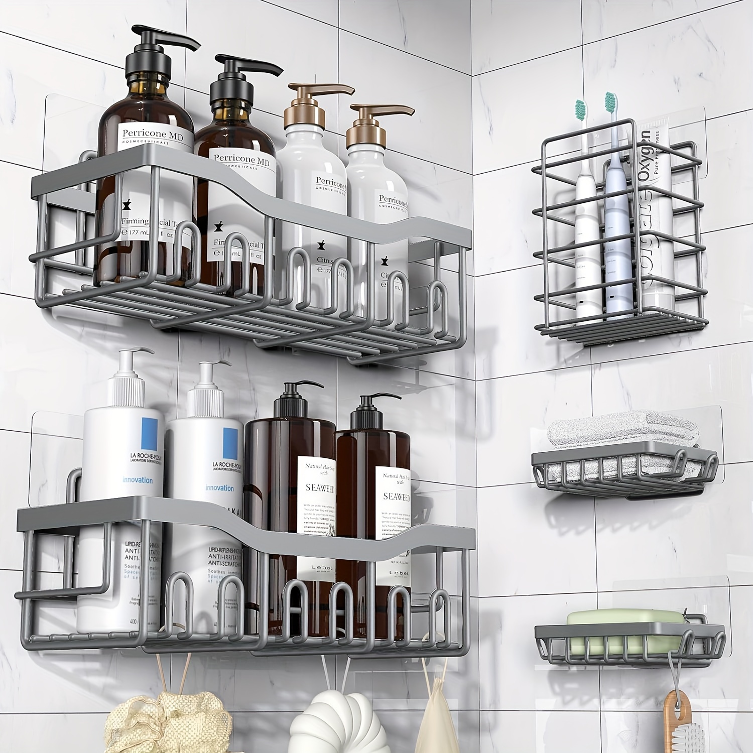 Shower Caddy, Bathroom Organizer Adhesive Shower Shelf, Rustproof Shower  Shelves, No Drilling Required, Shower Organizer Perfect For Holding  Shampoo, Wash Bosy, Soap And More, Bathroom Accessories - Temu